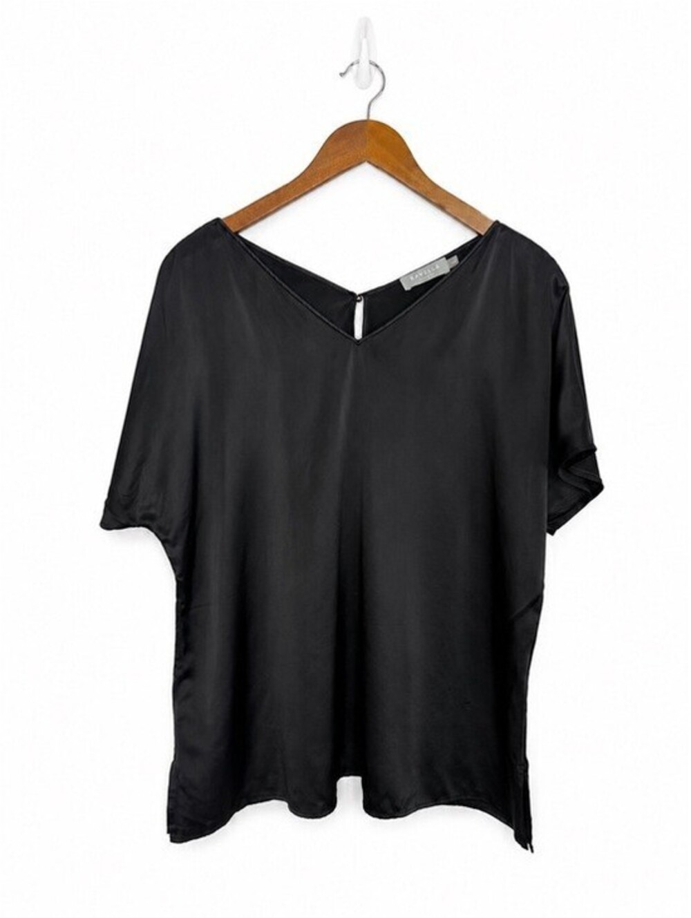 Ravella 100% Pure Silk Black Short Sleeve Women's Blouse XL